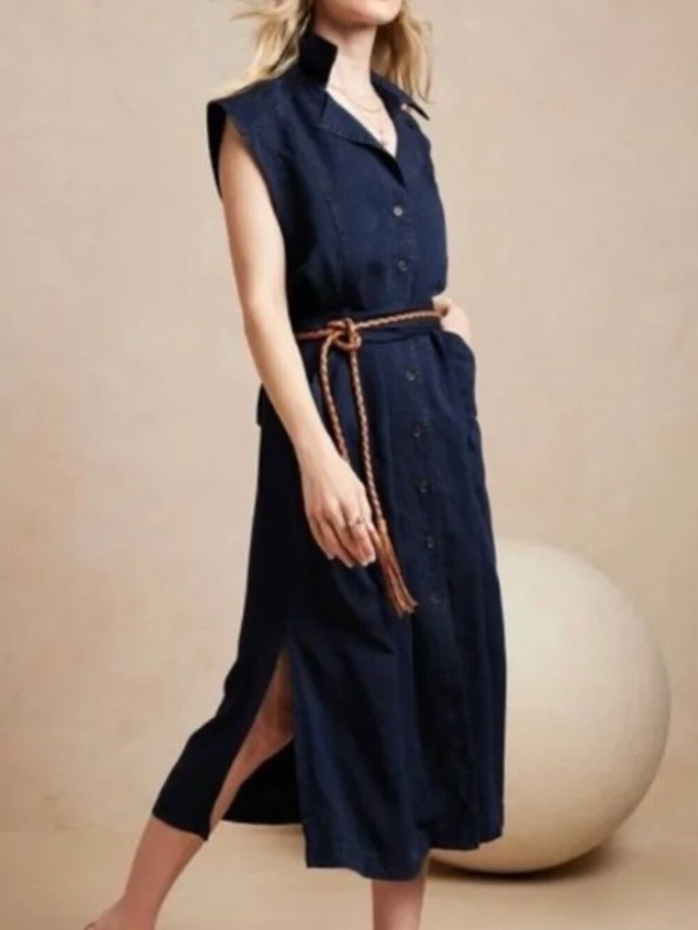 Banana Republic Chambray Tencel Belted Midi Shirtdress